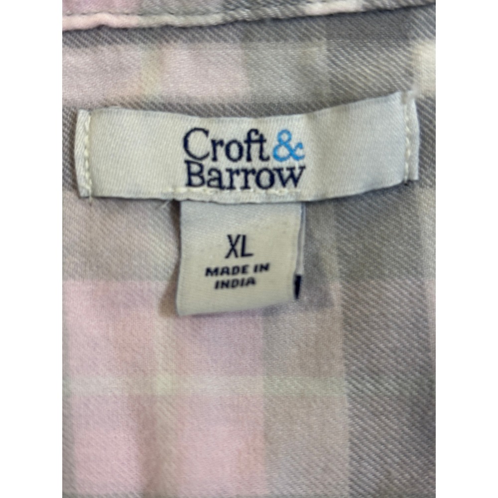 Croft & Barrow Womens XL Pink Grey Plaid Button Down Shirt Long Sleeve Pockets - Picture 3 of 5